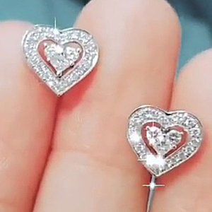 🍁925 Silver Plated New Arrival CZ Heart Shaped Earings, MARR9349